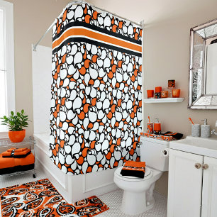 Orange and black paisley shower curtain