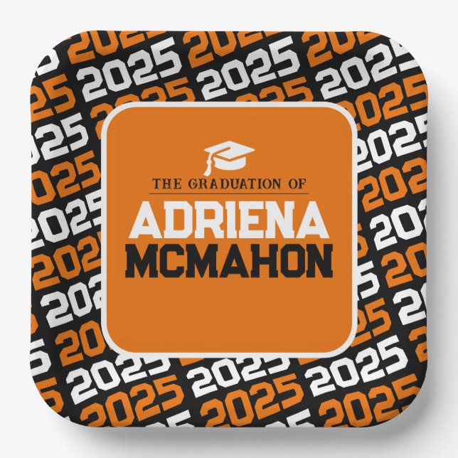 Orange and Black Personalised Graduation Paper Plate (Front)