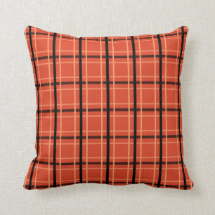 Orange and Black Plaid Pattern Cushion
