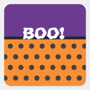 Orange and Black Polka Dot "BOO" Halloween Square Sticker