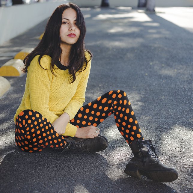Orange and Black Polka Dots Pattern Halloween Leggings (Creator Uploaded)