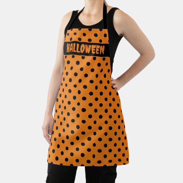 Orange and black polkadots Halloween apron (Insitu)