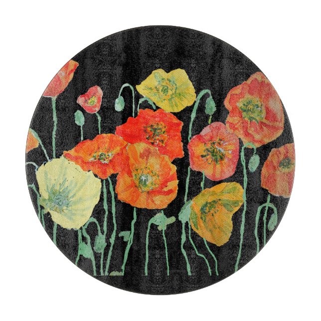 Orange and Black Poppies art Cutting Board (Front)