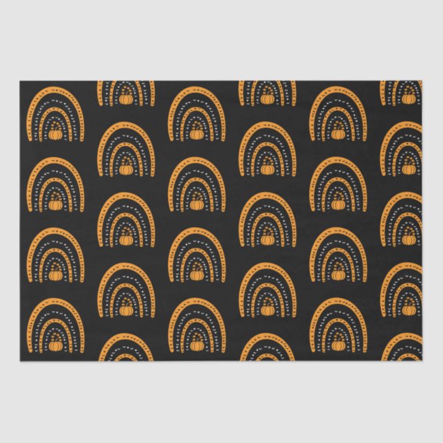 Orange and Black Rainbows Bats Black Halloween Tissue Paper (Front)