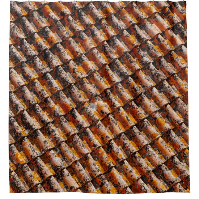 Orange-and-black roof shingles shower curtain (Front)