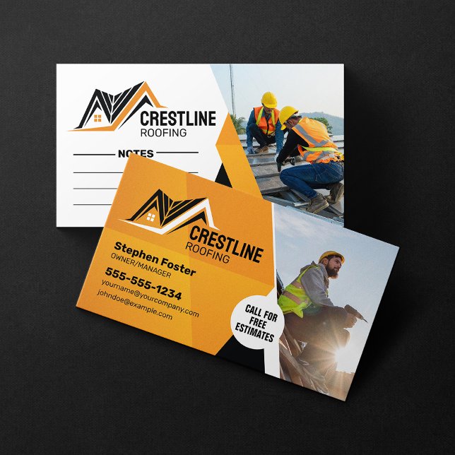 Orange and Black Roofing Contractor House Repair Business Card (Creator Uploaded)