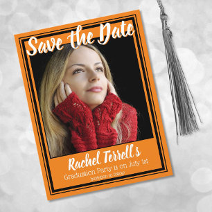 Orange and Black Save the Date Graduation Announcement Postcard