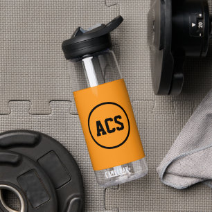 Orange and Black School Colours and Letters Water Bottle