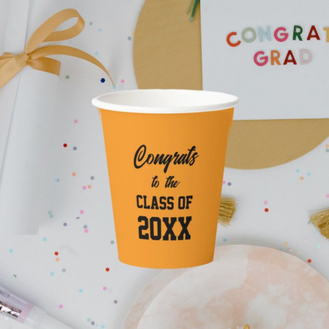 Orange and Black School Colours Graduation Party Paper Cups (In Situ Graduation Party)
