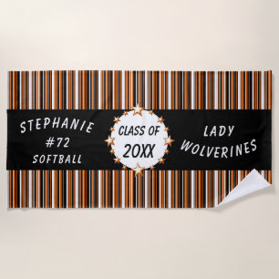 Orange and Black School Graduation Personalised Beach Towel