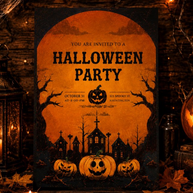 Orange And Black Simple Halloween Party Invitation (Creator Uploaded)