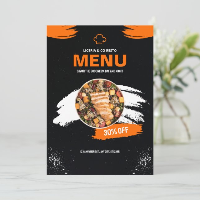 Orange And Black Simple Restaurant Menu,Restaurant Menu (Standing Front)
