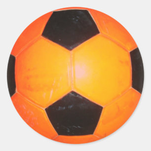 Orange and Black Soccer Ball Classic Round Sticker