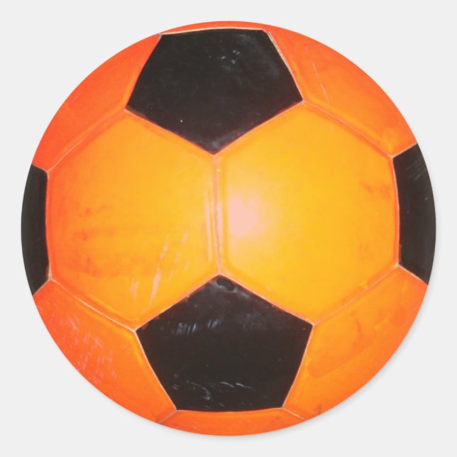 Orange and Black Soccer Ball Classic Round Sticker (Front)