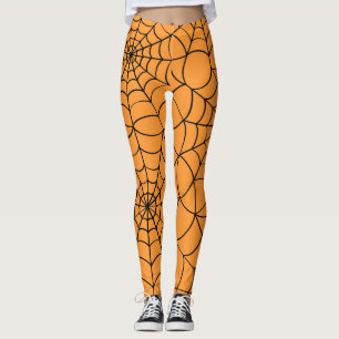 Orange and Black Spider Web Halloween Leggings