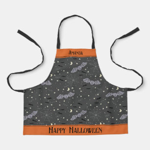 Orange and Black Spooky Cute Bats Halloween Kids Apron