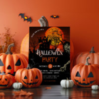 Orange and Black Spooky Halloween Party Invitation
