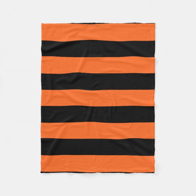Orange and Black Stripe Halloween Pattern Fleece Blanket (Front)