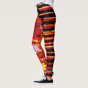 Orange and Black Stripe with Personalised Name Leggings