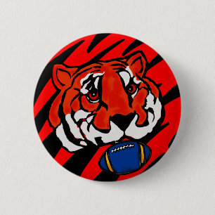 ORANGE AND BLACK STRIPES 6 CM ROUND BADGE