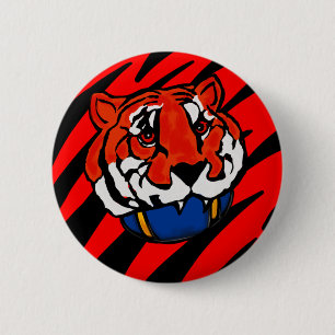 ORANGE AND BLACK STRIPES 6 CM ROUND BADGE