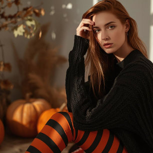 Orange and Black Stripes Halloween Witch Leggings
