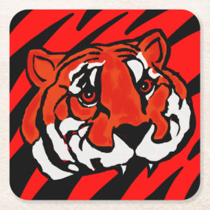 ORANGE AND BLACK STRIPES SQUARE PAPER COASTER