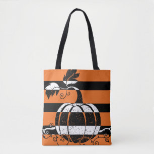 Orange and black stripes with pumpkin tote bag