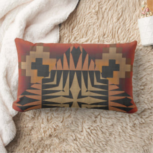 Orange and Black Textured Geometric Lumbar Cushion