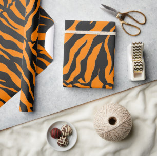 Orange And Black Tiger Stripes Animal Print Wrapping Paper