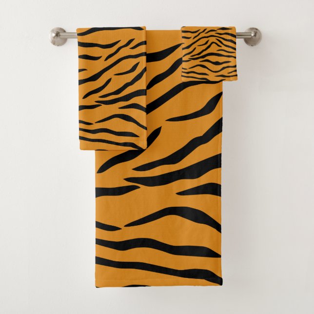 Orange and Black Tiger Stripes Bath Towel Set (Insitu)