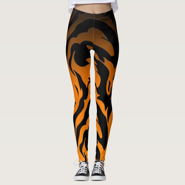 Orange and Black tiger strips  Leggings (Front)