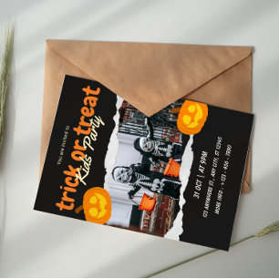 Orange and Black Trick Or Treat Halloween Kids  Invitation