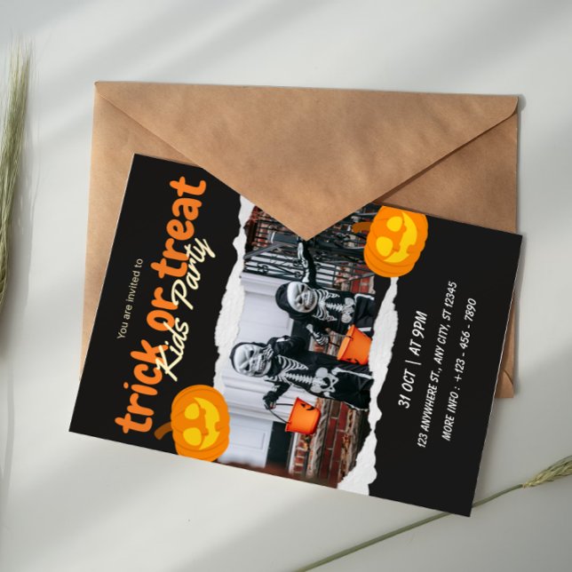Orange and Black Trick Or Treat Halloween Kids  Invitation (Creator Uploaded)