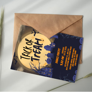 Orange and Black Trick or Treat Halloween Party Invitation