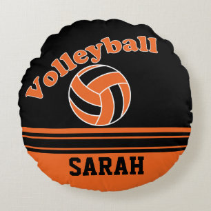 Orange and Black Volleyball DIY Name Round Cushion