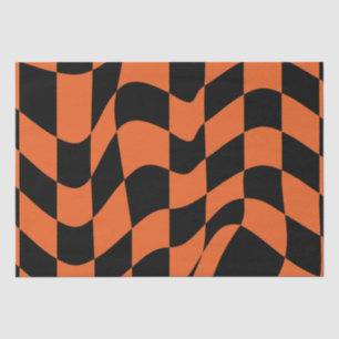 Orange and Black Warped Chequerboard Tissue Paper