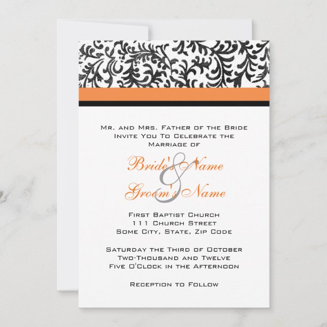 Orange and Black Wedding Invitation (Front)