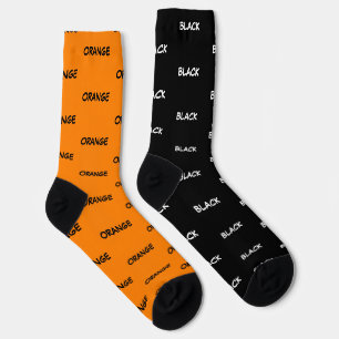 Orange and Black White Colour Names Socks