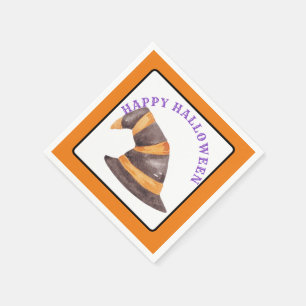 Orange and Black Witches Hat Happy Halloween Napkin
