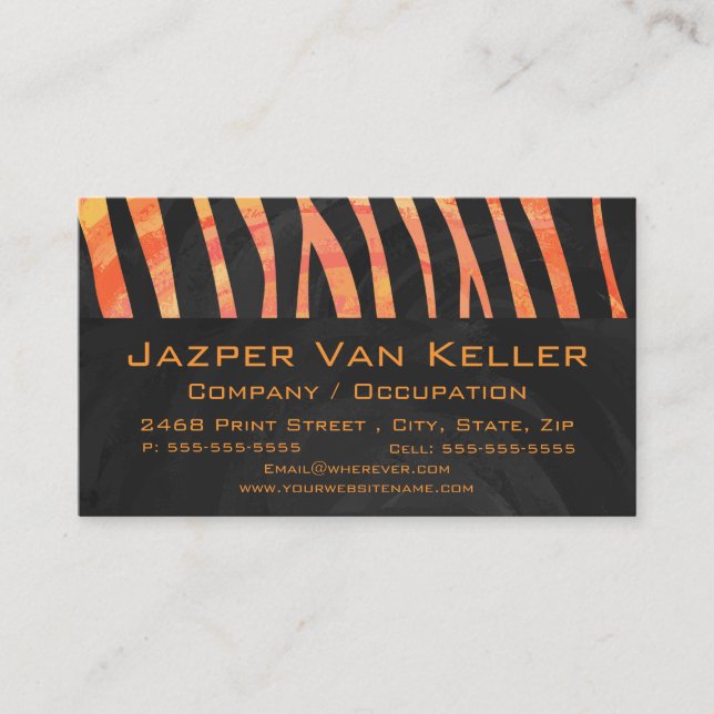 Orange and Black Zebra Monogram Business Card (Front)
