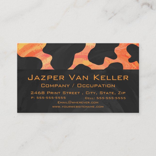 Orange and Black Zebra Monogram Business Card (Front)