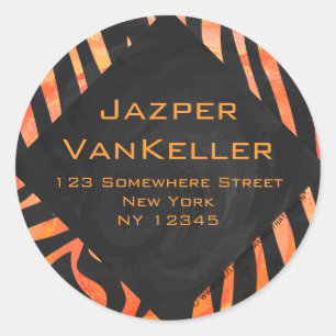 Orange and Black Zebra Monogram Classic Round Sticker