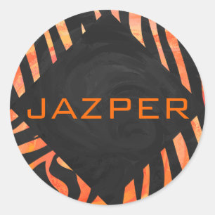 Orange and Black Zebra Monogram Classic Round Sticker