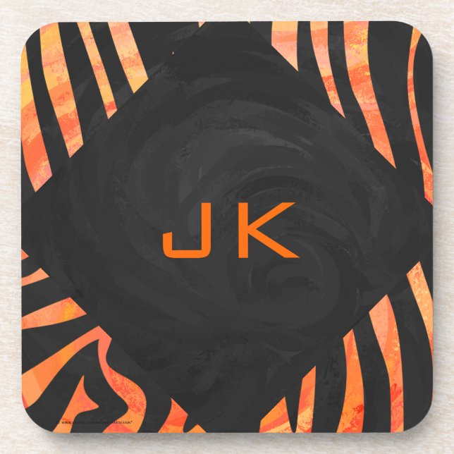 Orange and Black Zebra Monogram Coaster (Front)