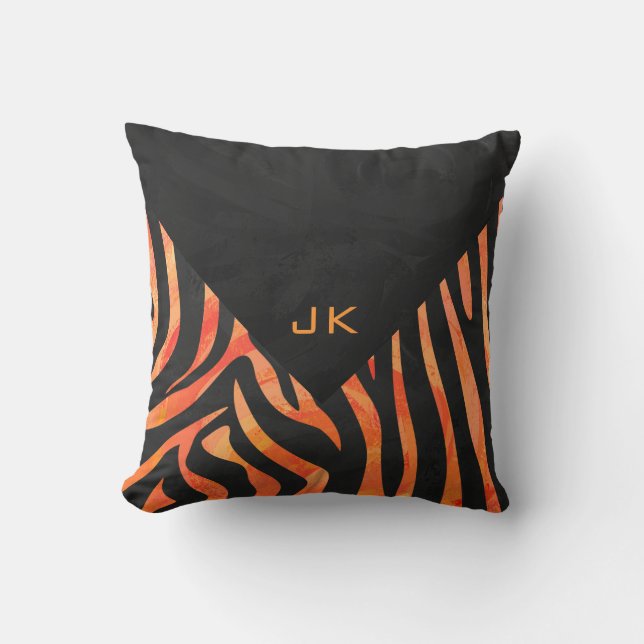 Orange and Black Zebra Monogram Cushion (Front)