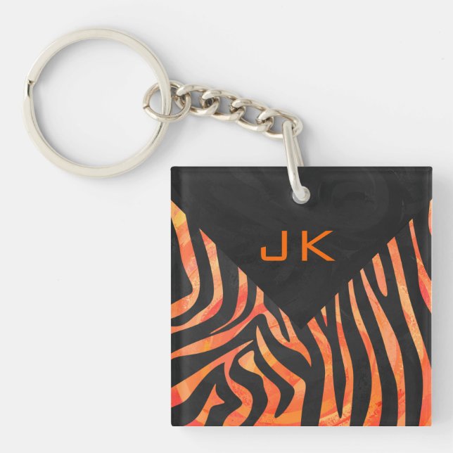 Orange and Black Zebra Monogram Key Ring (Front)