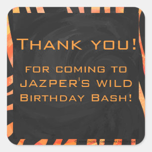 Orange and Black Zebra Monogram Square Sticker