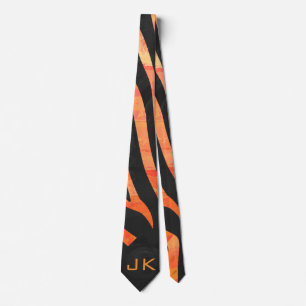 Orange and Black Zebra Monogram Tie