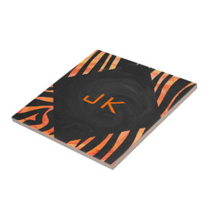 Orange and Black Zebra Monogram Tile